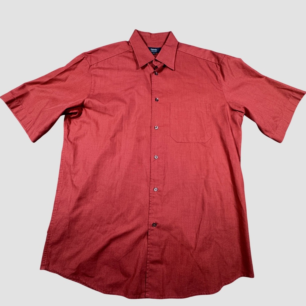 Zanella‎ Mens Large Red Short Sleeve Button Down Shirt Made in Italy Cotton